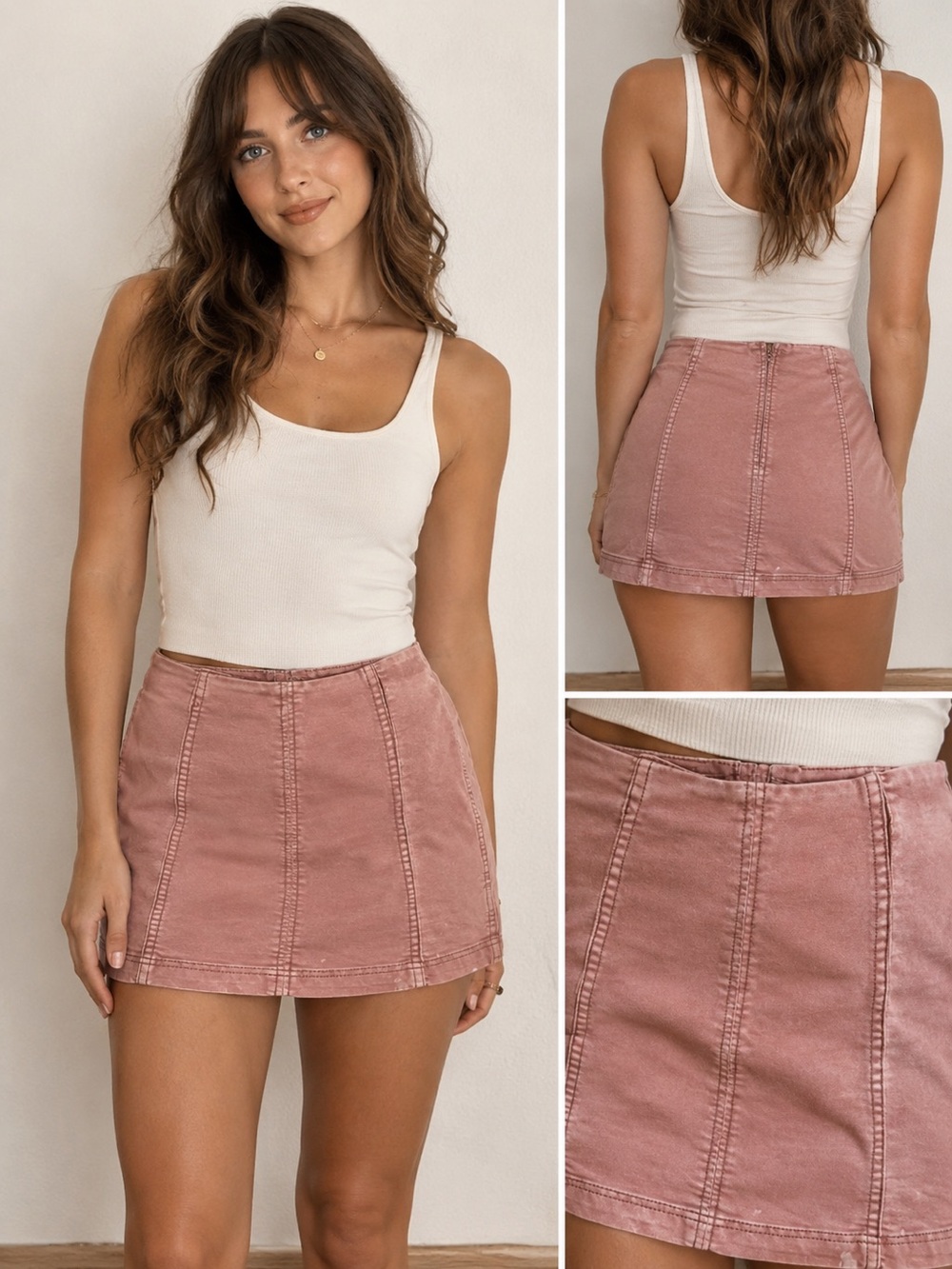 Free People Blush Pink Mini Skirt with Vertical Seams